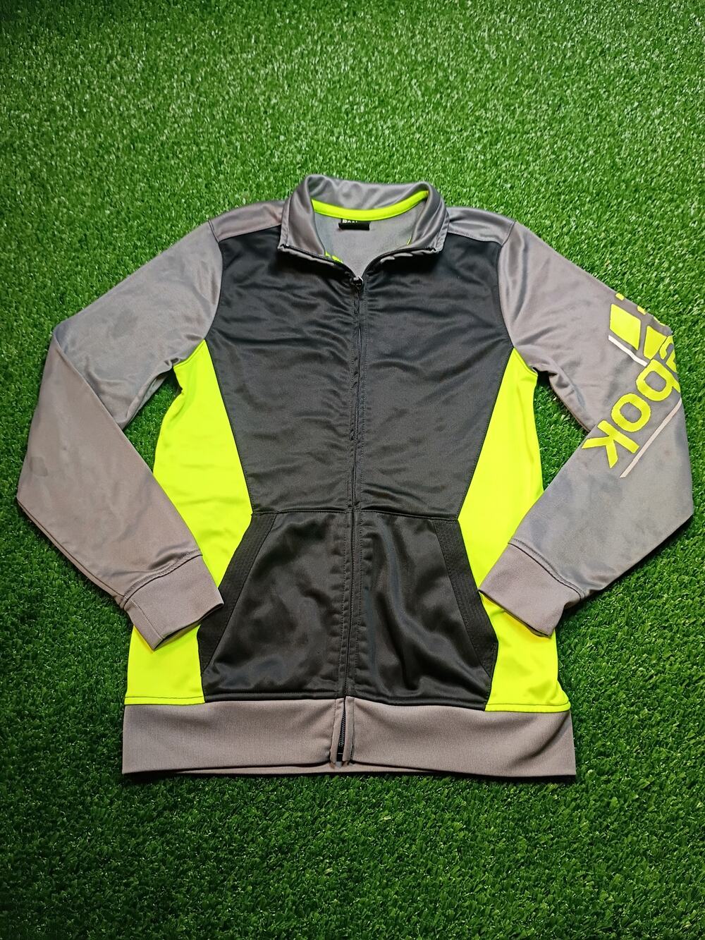 Reebok Boys Gray & Neon Yellow Full-Zip Track Jacket M